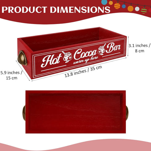 TURSTIN Christmas Hot Cocoa Bar Wood Storage Box Rustic Farmhouse Hot Cocoa Bar Accessories With Handle Decorative