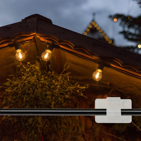 30Pcs Dazzle Bright Hooks for Outdoor String Lights Clips, Heavy Duty Cable Clips Waterproof Adhesive Strips