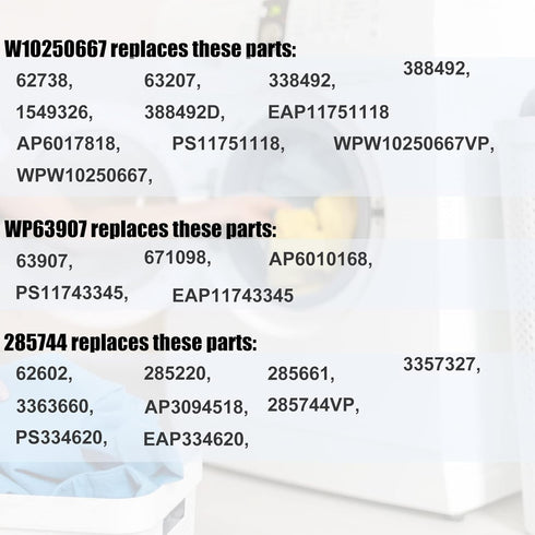 Washing Machine Kit with 1 Pcs W10250667 Counterbalance Spring and 3 Pcs WP63907 Suspension Springs