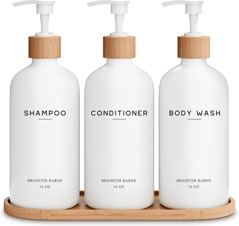 White Shampoo and Conditioner Dispenser Set by Brighter Barns - Shower Dispenser