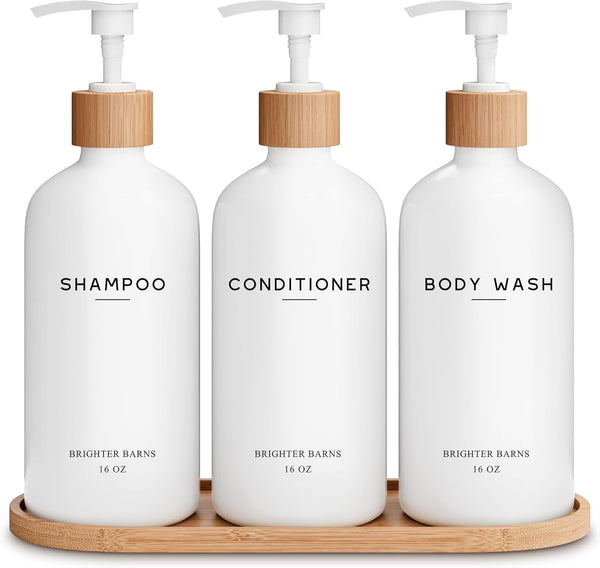 White Shampoo and Conditioner Dispenser Set by Brighter Barns - Shower Dispenser