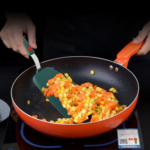 Silicone Spatula Set of 2 - Tenta Kitchen Slotted Angle Spatula, Round Pancake Spatula, Heat Resistant