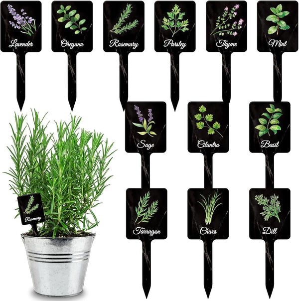 UPINS 24Pcs Acrylic Garden Herb Signs,Herb Garden Plant Labels Markers for Outdoors