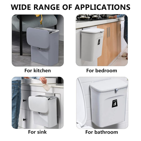TOPROAD 2.4 Counter Kitchen Hanging Trash Can, Gallon Wall Mounted Waste Compost Bin, Small Garbage Can with Lid