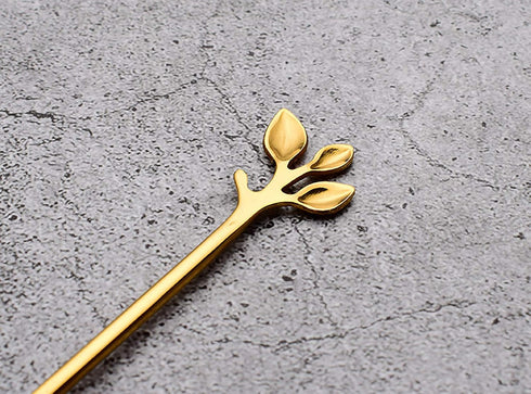Gold Leaf Coffee Spoon Set of 6, Retro Stainless Steel Mini Cutlery, 4.7 Inch Ice-Cream Tea Stirring Spoons