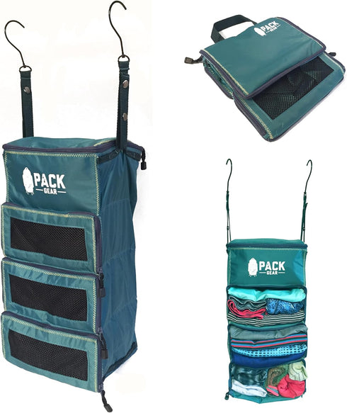 Pack Gear Hanging Carry-On Organizer - Standard Hanging Luggage Organizer Fits Any Carry On - Green, S