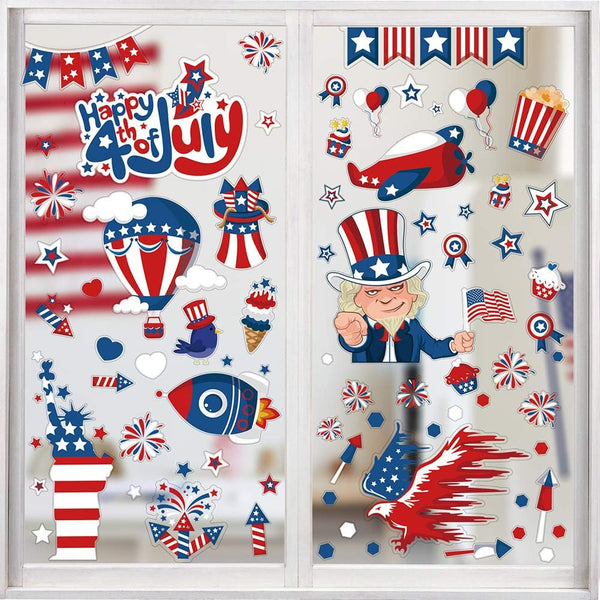CCINEE 4th of July Window Cling, Patriotic Window Sticker USA Independence Day Decal for Home Decoration (100PCS)