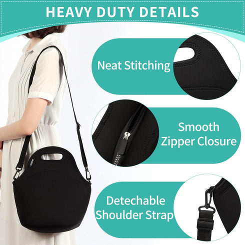 VASCHY Neoprene Insulated Lunch Bag Tote, 12.9x13.4x6.3 inch, with Detachable Adjustable Shoulder Strap