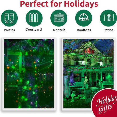 21.6ft 100LED Bulbs LAMPHOME Halloween String Lights - Orange Purple Green Mini Lights, Halloween Lighting Decor