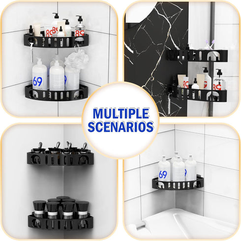 DivaDwell Depot 2Pack Adhesive Corner Shower Shelf No Drill | Rust-Proof Aluminum Alloy Stick On Bathroom Organizer