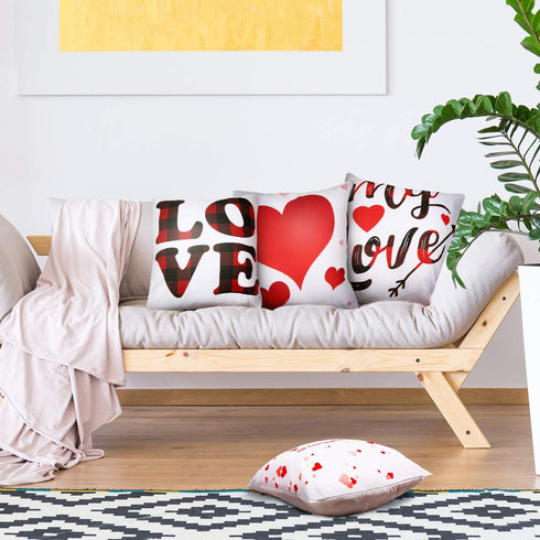 Set of 4 Valentine Throw Pillow Cases, 18x18 Inch Romantic Red Heart Cushion Covers for Sofa Decor