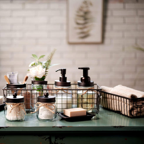 SheeChung 6Pcs Bathroom Accessories Set - Mason Jars, Toothbrush Holder, Soap Dispenser, Rustic Decor