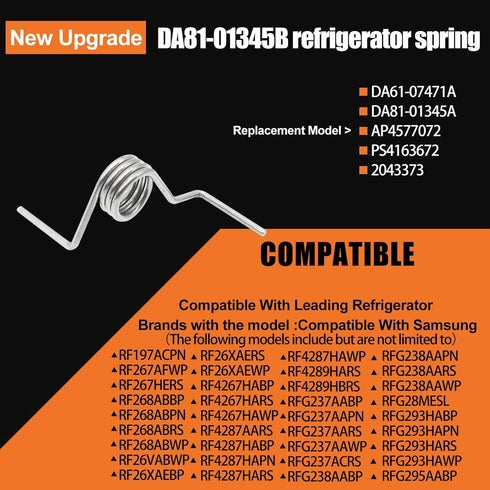 Upgraded DA81-01345B French Refrigerator Door Spring, Compatible with Samsung GE Fridge Models, Replace WR02X12650 (2