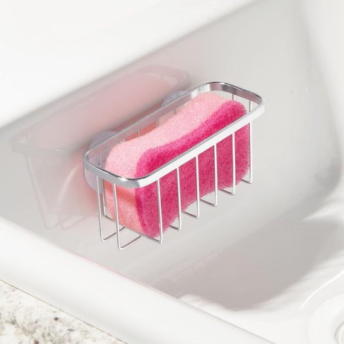 iDesign Gia Kitchen Sink Suction Holder for Sponges, Scrubbers, Soap, Set of 2, Stainless Steel