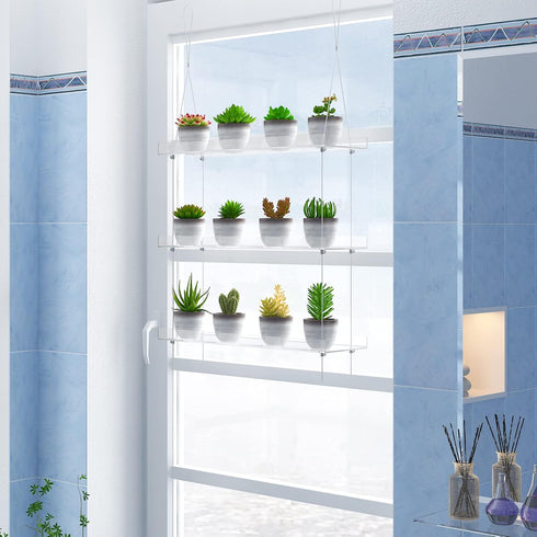 OtNiap 3-Tier 16In, Clear Hanging Window Plant Shelves Height Adjustable Acrylic , Indoor Windows Wall Hanging Plant