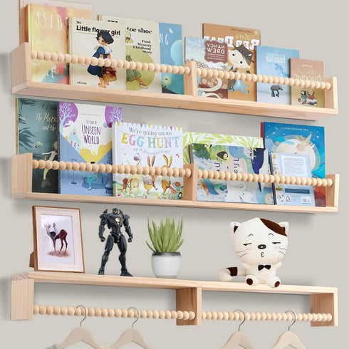birola 32 Inches Set 3, Nursery Book Shelves for Kids Rooms - Floating Wall Bookshelves of Space-Saving Nursery Shelves