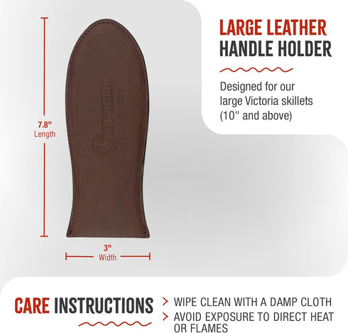 Victoria Large Leather Hot Handle Holder for Cast Iron Skillets, Fits 10 Inch to 13 Inch