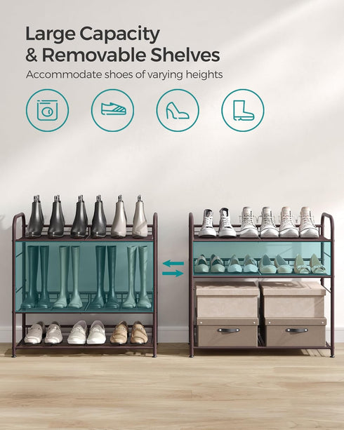 4 16 Closet SONGMICS Stackable Shoe Rack, Tier Metal Shoes Rack Storage Shelf, Holds up to Pairs Shoes, Adjustable