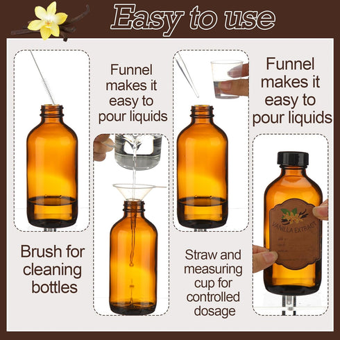 12 Pack 8 oz (8 oz) ProSuites Amber Vanilla Extract Bottles Vanilla Glass Bottles for Vanilla Extract Homemade Amber