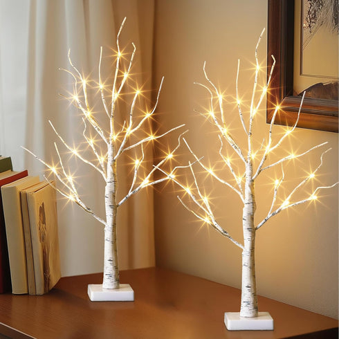 EAMBRITE Lighted Birch Tree Spring Decorations for Home, Christmas Indoor Decorations, 2 Pack 24 LED Battery