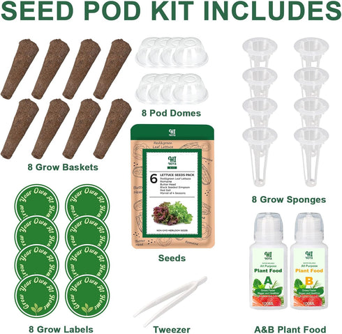 (8-Pod) Lettuce Seed Pod Kit, Romaine, Butter Head, Red Sail, Red&Green Leaf, Red Sail Lettuce, Grow Anything Seed Pod