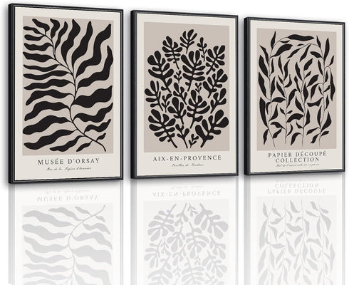 VIYYIEA 3 Pcs Modern Abstract Black Framed Wall Art, Matisse Bedroom Decor, Large Canvas Print Set of 3