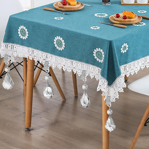 16 Pack AVLA Tablecloth Weights Kit, Crystal Table Cover Pendants with Metal Clip Clamps, Glass Heavy Teardrop Prisms