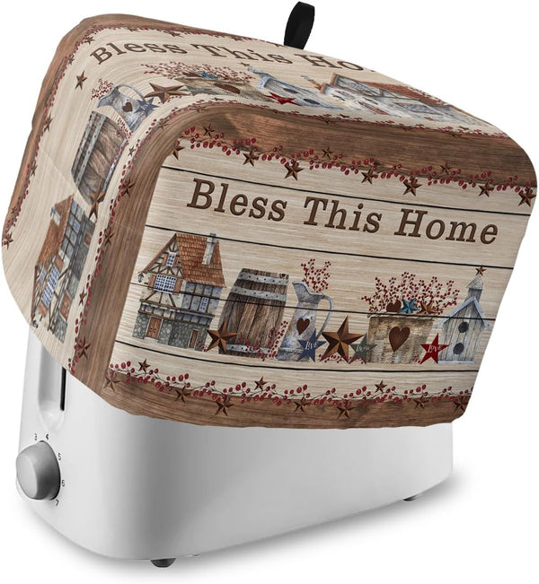 Toaster Cover, Country Star 4 Slice, Farmhouse Beige Brown Wood Rustic Barn with Loop, Polyester Dust Cover