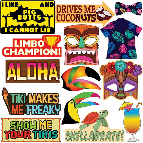 Luau Party Photo Prop Set - 40 pcs Hawaii Aloha Tropical Tiki Summer Themed Beach and Pool Party Supplies