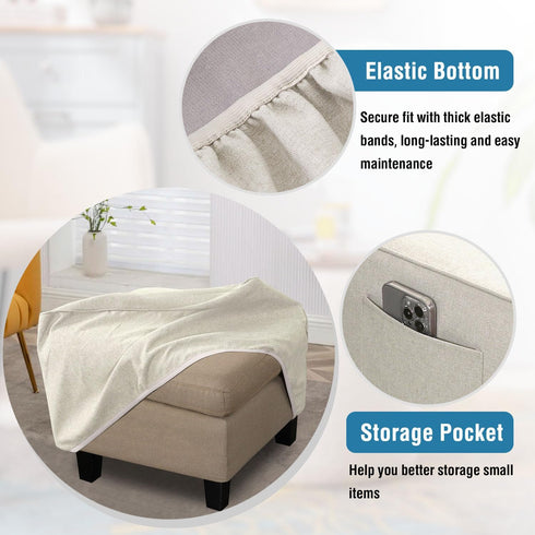 18"-19" H.VERSAILTEX Thick Ottoman Cover Durable Linen Look Storage Ottoman Slipcover Footrest Stool Covers