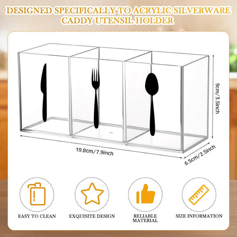 Acrylic Cutlery Storage Organizer Bin Clear Silverware Caddy Countertop Knife Spoon and Fork Holder Kitchen 3 Section Tableware Storage Box for Cabinet Indoor Outdoor Home Flatware Dining Room by Suzile