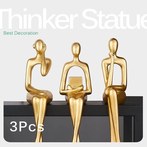 3pcs Gold Decor Thinker Statue, Resin Abstract Man Cutout Art Action Statue Coffee Table Decor for Home Living Room