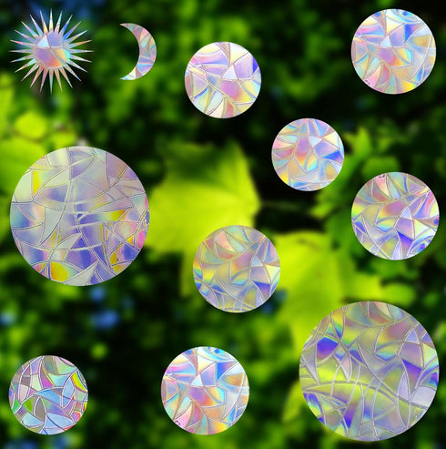 18 Pcs Circle Window Clings, Anti-Collision Decals to Save Birds from Window Collisions, Non-Adhesive Rainbow Stickers