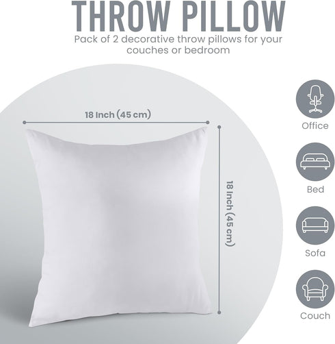 Utopia Bedding Throw Pillows Insert (Pack of 2, White) - 18 x 18 Inches Decorative Indoor Pillow