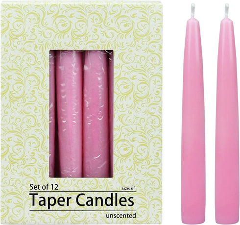 12-Piece Taper Candles, 6-Inch, Pink, 12 Count (Pack of 1)
