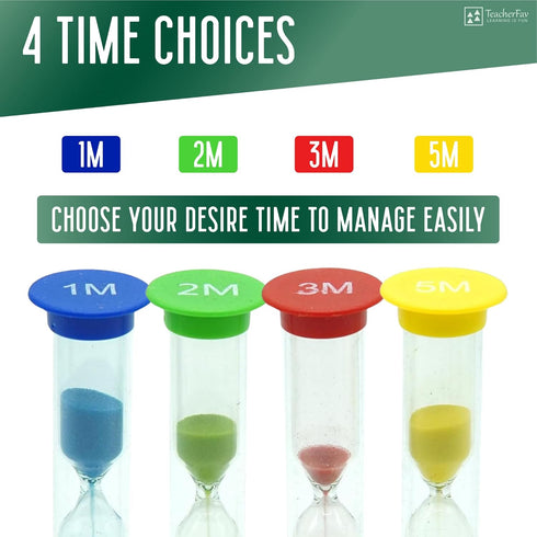 Sand Timer for Kids - Set of 4 Colorful Hour Glasses (1Min, 2Min, 3Min, 5Min) for Classroom & Home