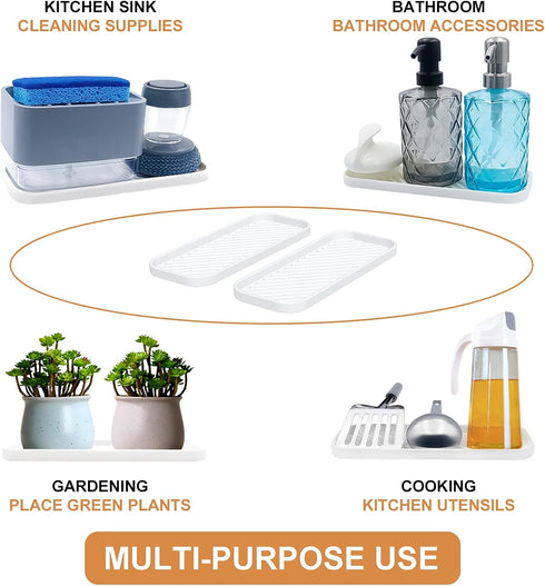Silicone Organizer Tray, Soap and Sponge Holder for Kitchen Sink, Bathroom - 2 Pack Storage Tray (White)