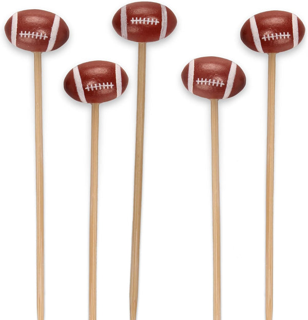 BambooMN 5.9" Decorative Sports Ball End Bamboo Cocktail Picks - 100 pcs for Events & Parties