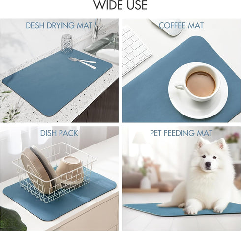 Absorbent Drying Mat 12"x16" for Kitchen Countertops, Hide Stain Rubber Backed Coffee Mat Dish Drying Rack