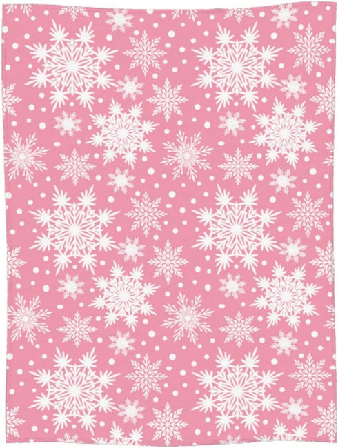 Perinsto 60"X50" Winter Snowflakes Pink Throw Blanket Ultra Soft Warm All Season Christmas Decorative Fleece Blankets
