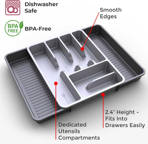 Mueller Flatware Kitchen Drawer Organizer, 19.7" x 15", Heavy-Duty Silverware Tray with 6 Compartments