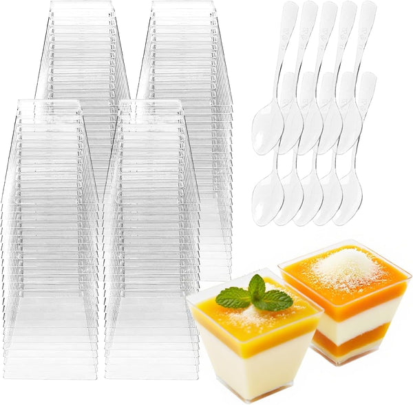 200 Pack 2 oz Mini Plastic Dessert Cups with Spoons, Disposable Clear