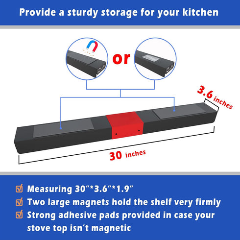 30" STUTOV Magnetic Stove Top Shelf Black Spice Rack with Red LOVE Design Seasoning Organizer for Back of Stove Over