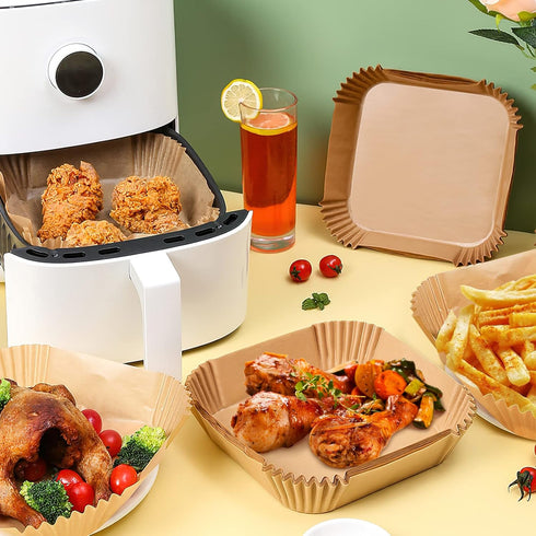 Palksky Air Fryer Paper Liners Disposable, 100Pcs Parchment Paper Square, Water-proof, Oil-proof, Non-stick for Airfryer
