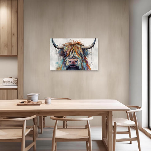 CCWACPP Highland Cattle Canvas Wall Art, Colorful Cow Painting Print, Rustic Farmhouse Decor Frame (12x18inch)