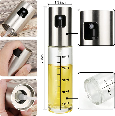 Olive Oil Sprayer for Cooking, 100ml Portable Glass Oil Spray Bottle for BBQ, Air Fryer, Baking, Grilling