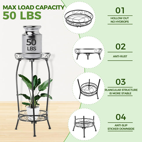 2 27" Plant Stand Indoor Outdoor Tier Tall Metal Potted Holder Rack Flower Pot Stand Heavy Duty Plant Shelf Rustproof
