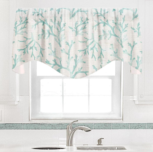 Turquoise Blue Valances for Windows, 53x18 Inches Cotton Curtains for Kitchen or Living Room Beach Coastal Decor