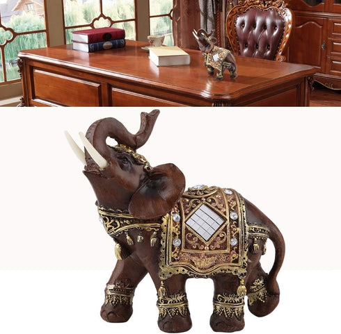 Feng Shui Wood Grain Elephant Statue 5.5" - Thai Elephant with Trunk Up - Collectible Figurine for Home Decor