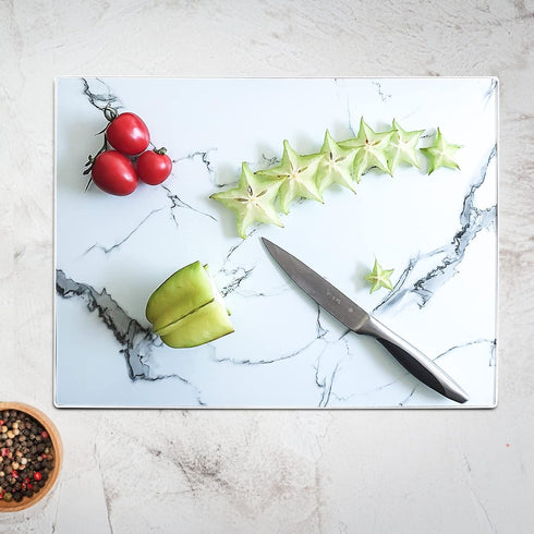 Tempered Glass Cutting Board Set of 2, 16x12 inch Marble Pattern, Scratch, Heat, Shatter Resistant